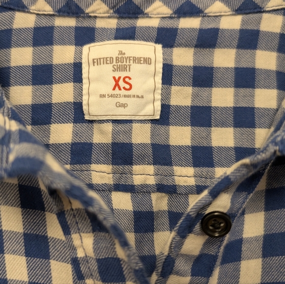 GAP Boyfriend Gingham Check Blue Breezy Tailored Button Down Shirt XS - Picture 7 of 11